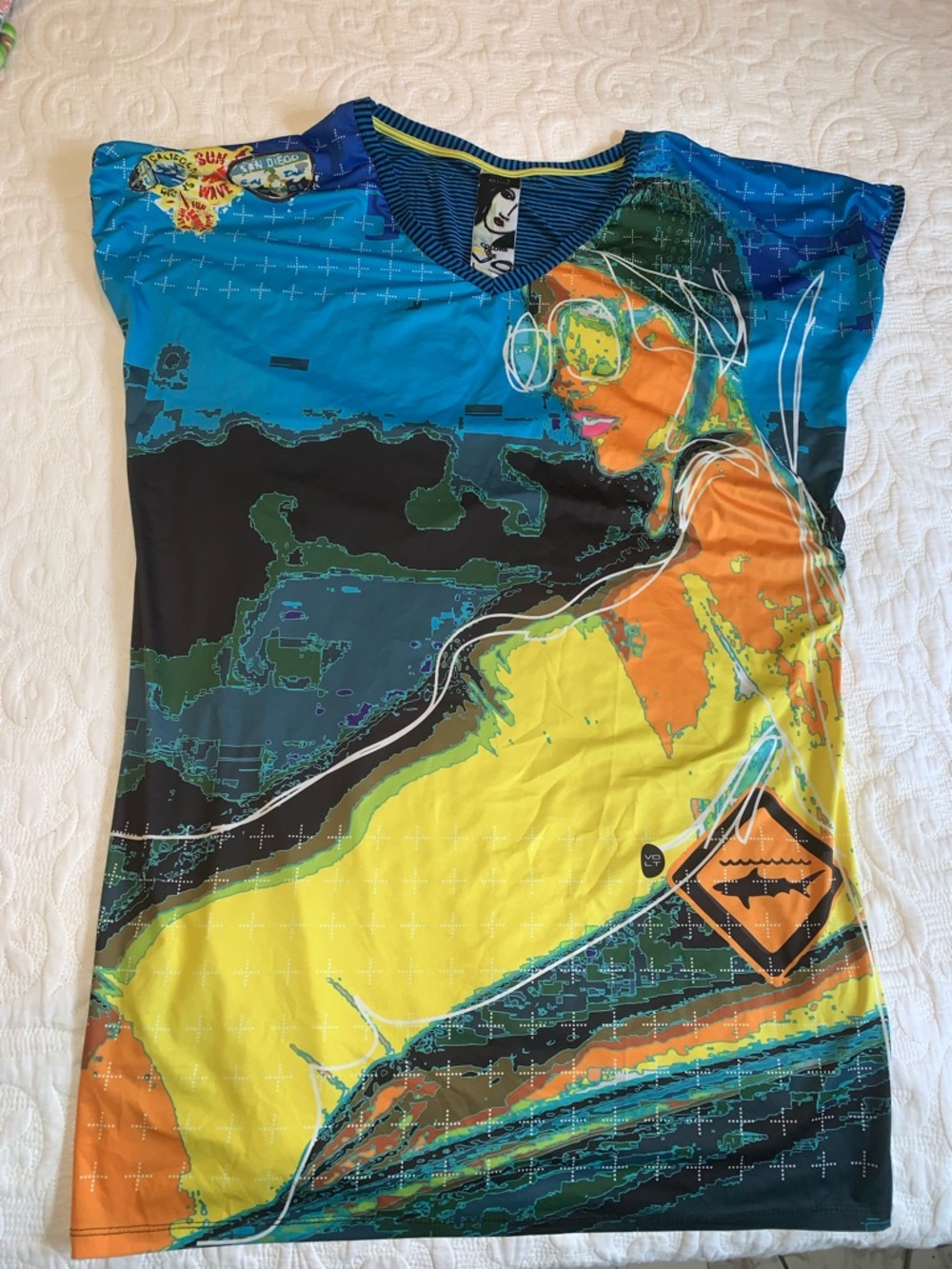 Volt Design Graphic Tee Dress with Pop Art Beach Girl size 12